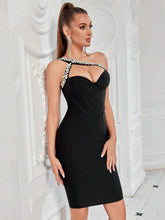 ADYCE Women's One-Shoulder Stud Decorated Backless Bandage Party Dress